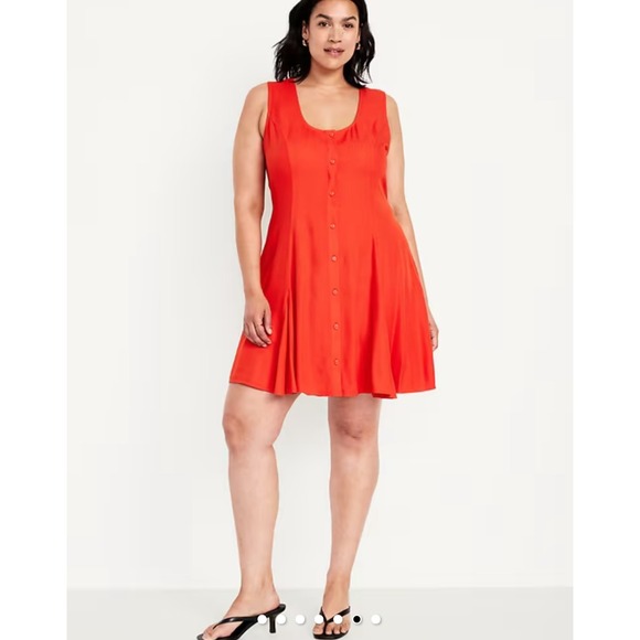 Old Navy Dresses & Skirts - NWT Old Navy Fit & Flare Crepe Button Front Mini Dress Fan The Flame Women's XXL